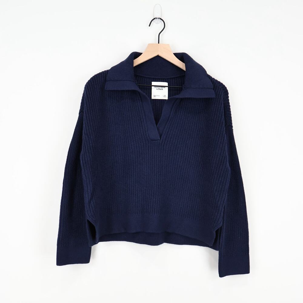 Abercrombie & Fitch Navy Ribbed Collared Pullover Sweater